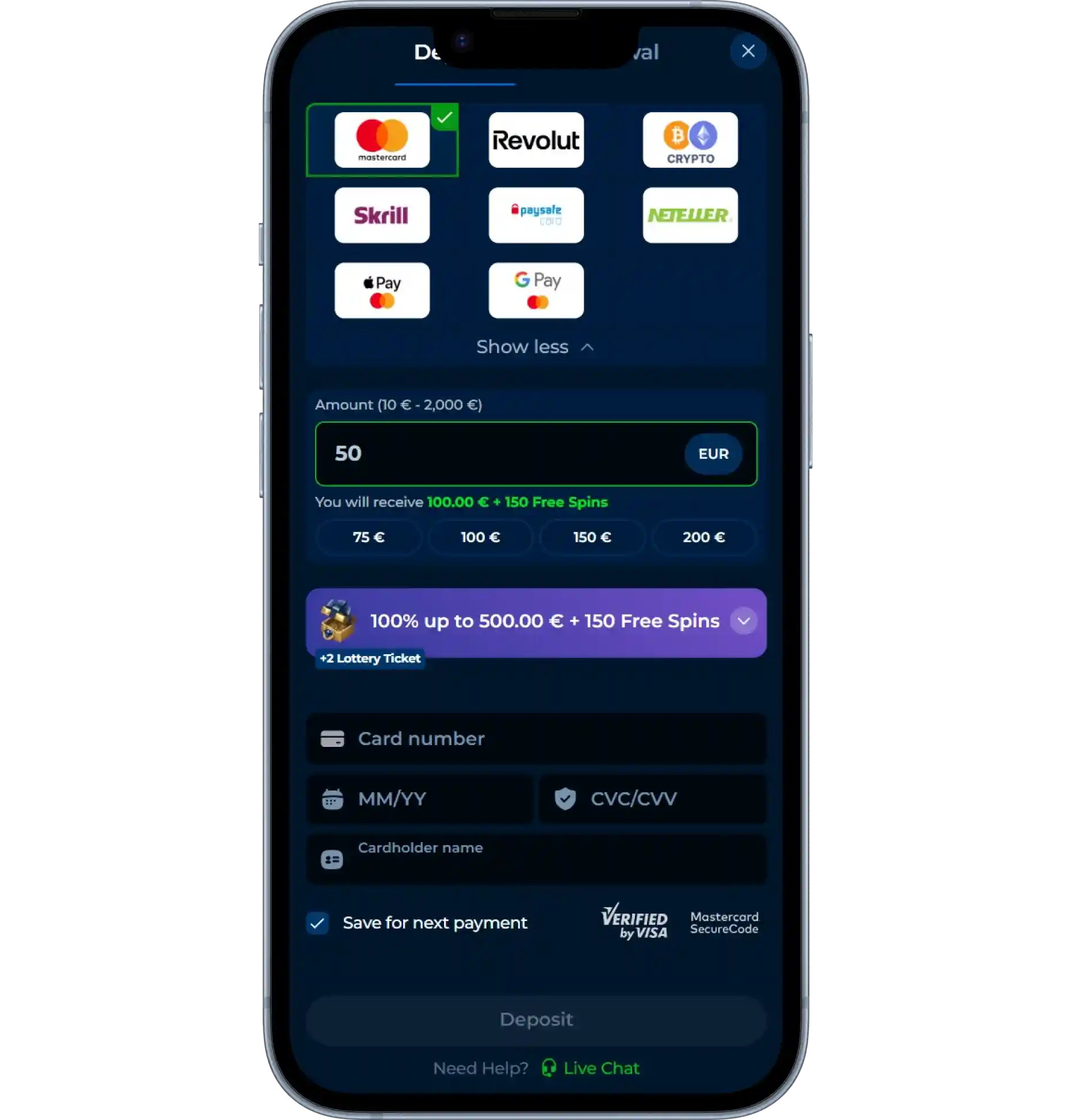 PiperSpin Payment Methods